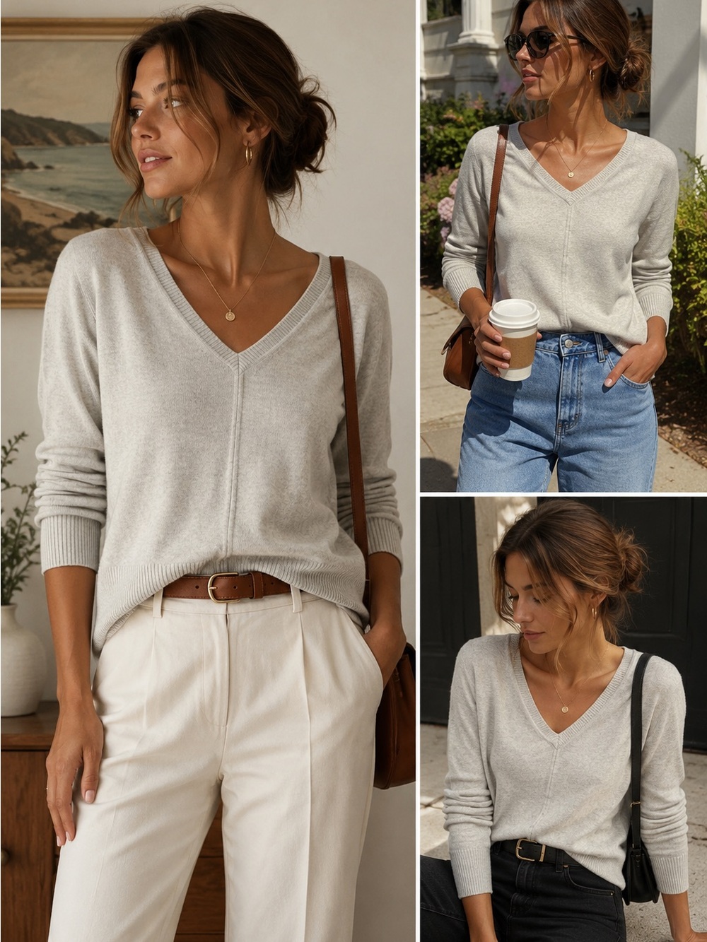 Boston Proper Women’s Light Gray Sweater S Preppy Classic Cotton Silk Cashmere